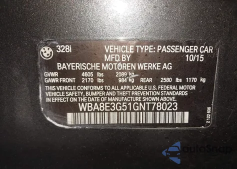 2016 BMW 328I xDrive z USA, uszkodzony, nr VIN WBA8E3G51GNT78023